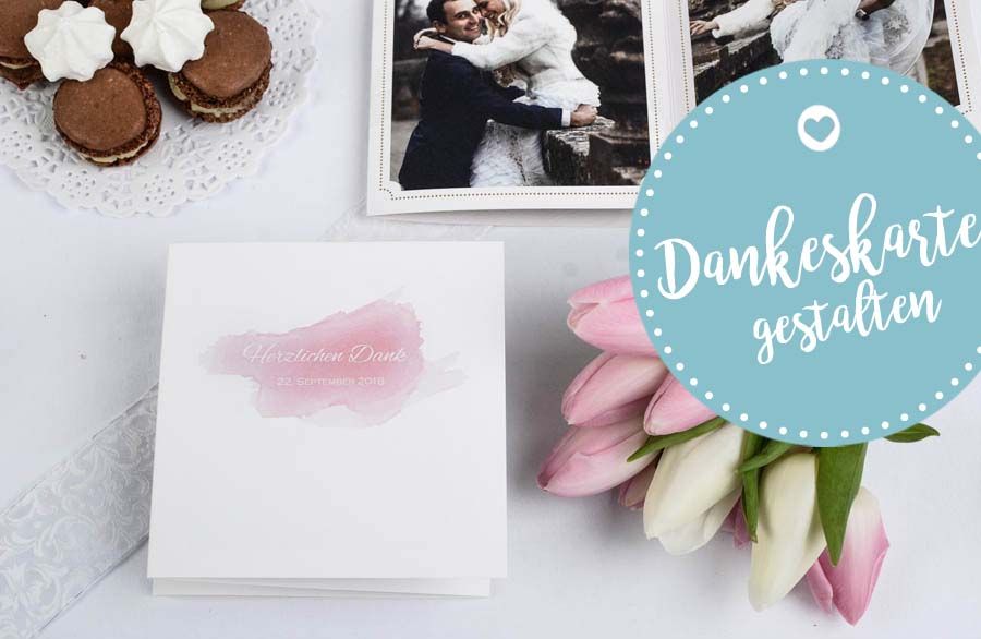 Danksagungskarten zur Hochzeit mit vielen Fotos in Rosa Wasserfarben - carinokarten